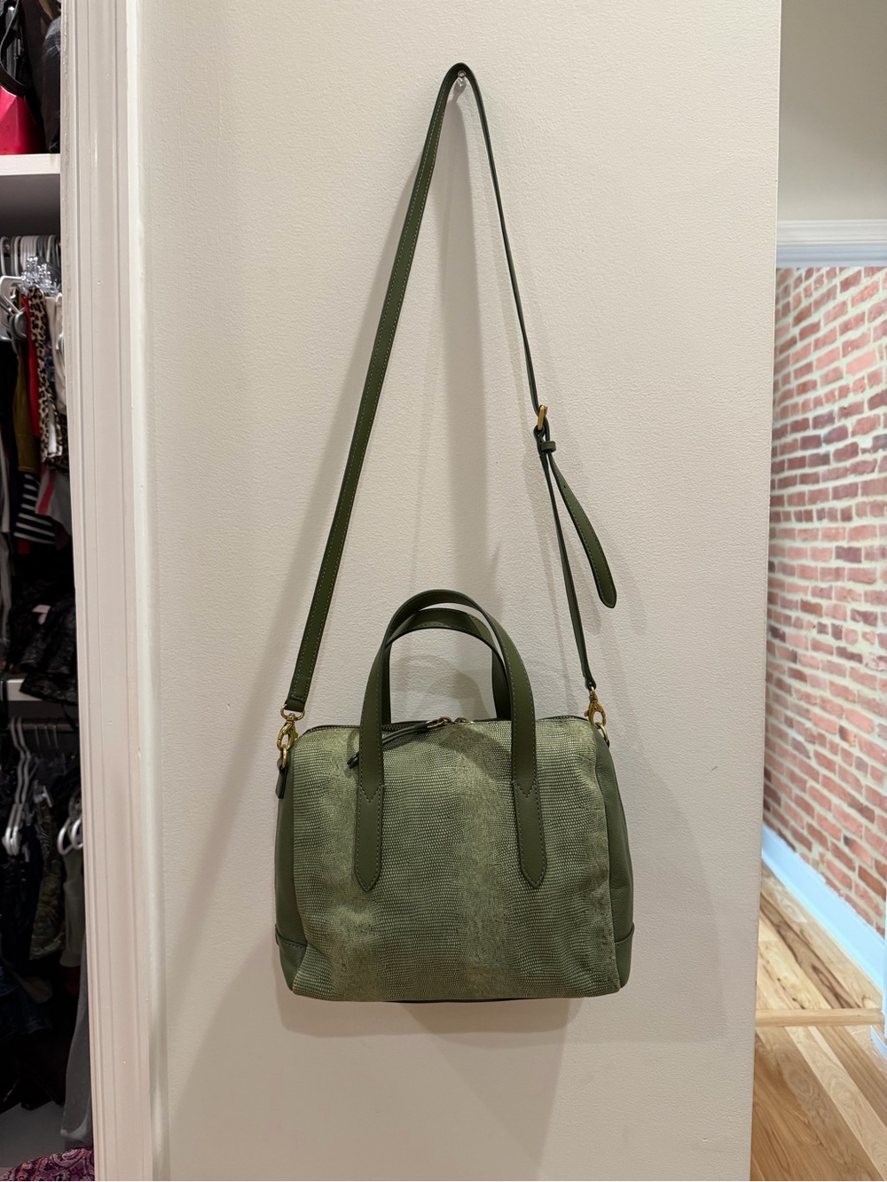 Fossil Olive Green Leather Top-Handle Crossbody Bag